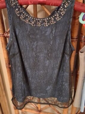 White House Black Market Black Lace Beaded Neckline Camisole